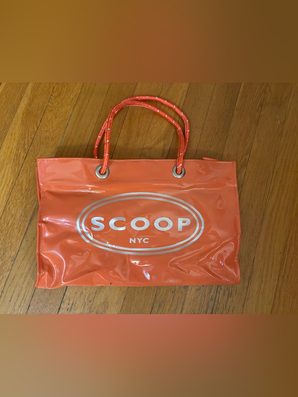 Scoop NYC Coral-Orange Vinyl Tote with Rope Handles